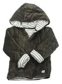 Khaki zamatová rebrovaná zateplená prepínaci mikina s kapucňou M&S