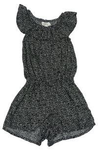 Čierno-sivý vzorovaný ľahký kraťasový overal s volánikom zn. H&M