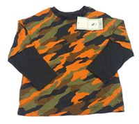 Kaki-oranžovo-čierne army tričko Tu