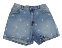 Modré rifľové kraťasy s výšivkami květů Denim Co.