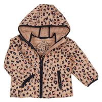 Lososovo-tmavomodrá leopardí šušťáková zateplená bunda s kapucňou Joules