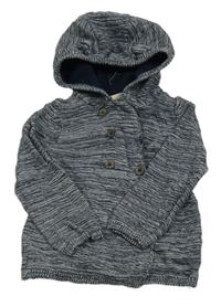 Tmavomodro-biely melírovaný ľahký prepínaci sveter s kapucňou Lupilu