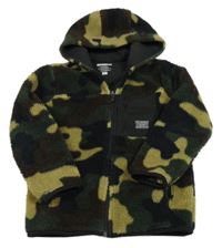 Tmavozeleno-khaki army huňatá propínací mikina s kapucí F&F