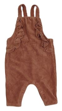 Skořicové žebrované sametové laclové tepláky s volánky Next