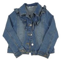 Modrá crop rifľová bunda s volánikmi Matalan