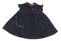 Tmavomodré rifľové podšité šaty s výšivkou