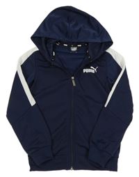 Tmavomodrá sportovní propínací mikina s logem a kapucí Puma