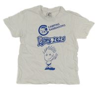 Biele tričko s modrymi nápisy