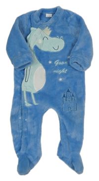Modrý plyšový overal s dinem 