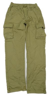 Khaki plátenné nohavice s vreckami Zara