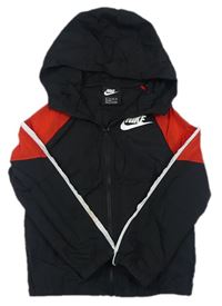 Čierno-červeno-biela šušťáková bunda s kapucňou a logom Nike