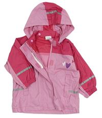 Ružovo-tmavoružová nepromokavá bunda s kapucňou a srdiečkami Pocopiano