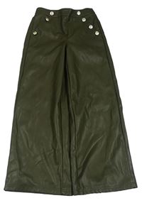 Khaki koženkové široké nohavice s gombíky River Island