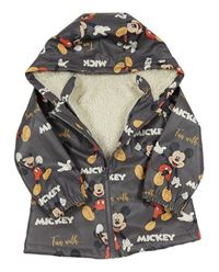 Sivá vodeodolná zateplená jesenná bunda s Mickeym a kapucňou Tu