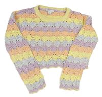 Farebný pruhovaný perforovaný crop sveter Primark