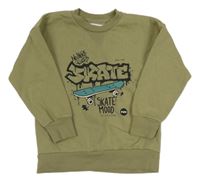 Khaki mikina so skateboardom zn. Sinsay