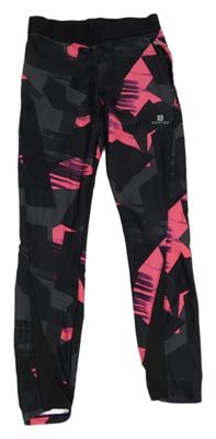 Černo-šedo-růžové vzorované sportovní legíny 
