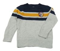 Tmavomodro-šedo-hořčicový žebrovaný svetr - Tlapková Patrola C&A