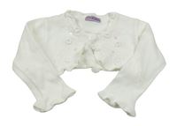 Biele svetrové bolerko s 3D kvety a flitrami Cherokee