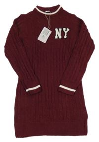 Nové - Vínové vzorované svetrové šaty s písmeny Lily & Dan