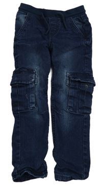 Tmavomodré podšité cargo skinny rifle s úpletovým pasem Pocopiano