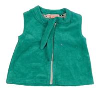 Zelená rebrovaná zamatová prepínaci vesta s vázáním