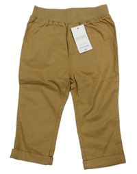 Nové - Okrové plátenné nohavice s úpletovým pasom Matalan