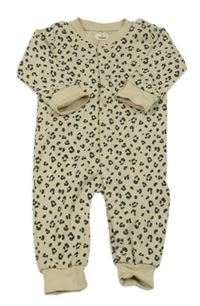 Béžovo-tmavosivý rebrovaný overal s leopardím vzorom Zeeman