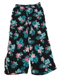 Čierno-ružovo-zelené kvetované culottes nohavice C&A