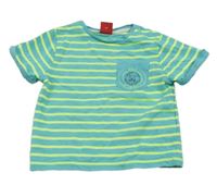 Světlemodro-neónově zelené pruhované tričko s s levíkom  S. Oliver