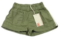 Nové - Khaki-bílé plátěné kraťasy 