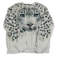 Bielo-sivá plyšová mikina s leopardom C&A
