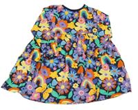 Tmavomodro-farebné kvetované šaty s duhami F&F