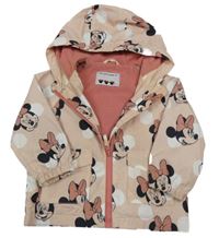 Světlerůžovo-bílá puntíkatá šusťáková jarní bunda s Minnie a kapucí George