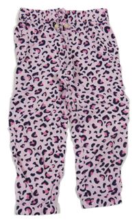 Ružovo-tmavomodré ľahké cuff nohavice s leopardím vzorom Kiki&Koko