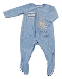 Svetlomodrý zamatový overal s s levíkom  a nápismi Mothercare