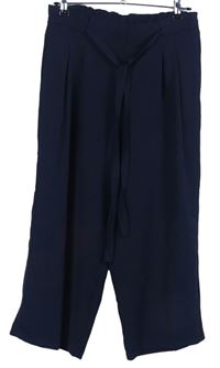 Dámske tmavomodré culottes nohavice s opaskom