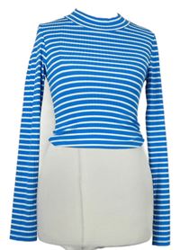 Dámské modro-bílé pruhované žebrované crop triko H&M