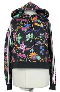 Dámska čierna kvetovaná crop mikina s kapucňou zn. Adidas