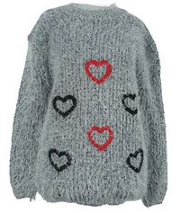 Dámský šedo-černý melírovaný chlupatý svetr se srdíčky 