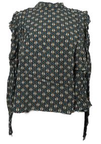 Dámská tmavomodro-hnědá kytičkovaná halenka s volánky Zara 