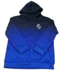 Tmavomodro-modrá mikina s písmeny a kapucňou