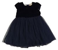 Tmavomodré sametovo/tylové šaty M&S