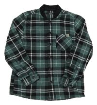 Khaki-černo-bílá kostkovaná flanelová košile Next