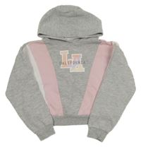 Šedo-růžovo-bílá crop mikina s nápisem a kapucí Primark