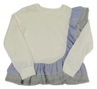 Bílá lehká mikina s pruhovaným volánkem