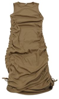 Hnedé rebrované bavlnené šaty Shein