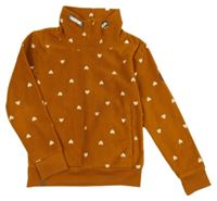 Hrdzavá fleecová mikina so srdiečkami Yigga