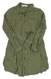 Khaki propínací košilové šaty s páskem H&M