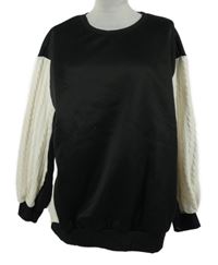 Dámska čierno-smotanová mikina s pletenymi rukávy Shein